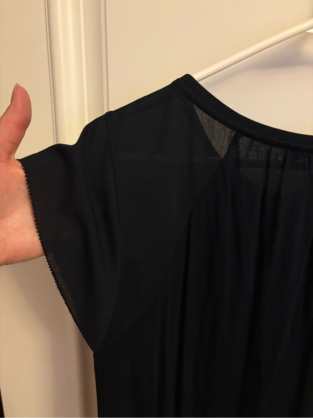 Loft navy cap sleeve gathered front blouse - Picture 10 of 15